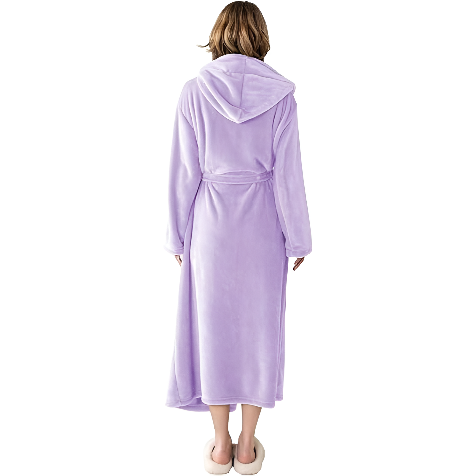 Full Length Hooded Plush Fleece Bathrobe For Women