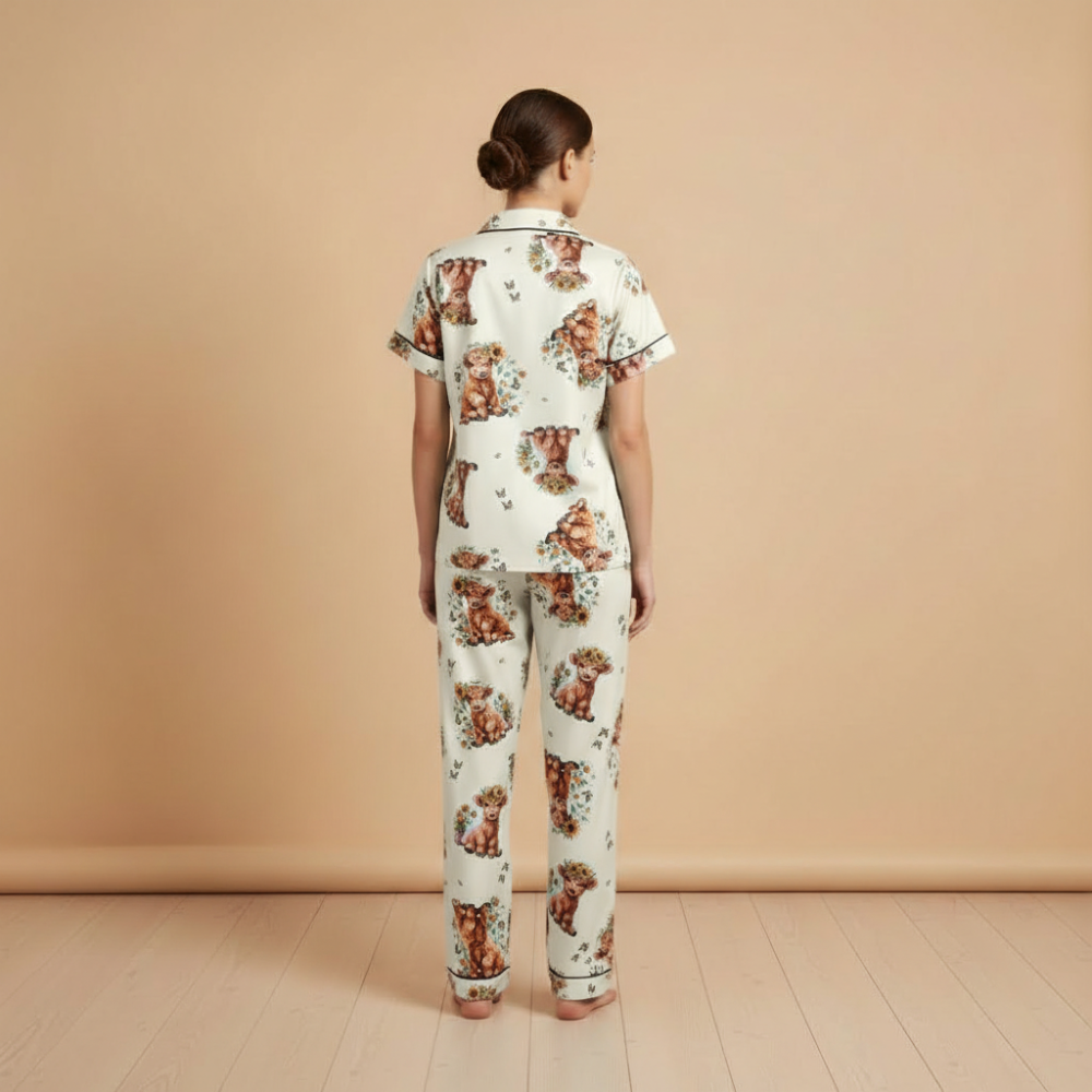 Three Piece Cow Print Pajama Set