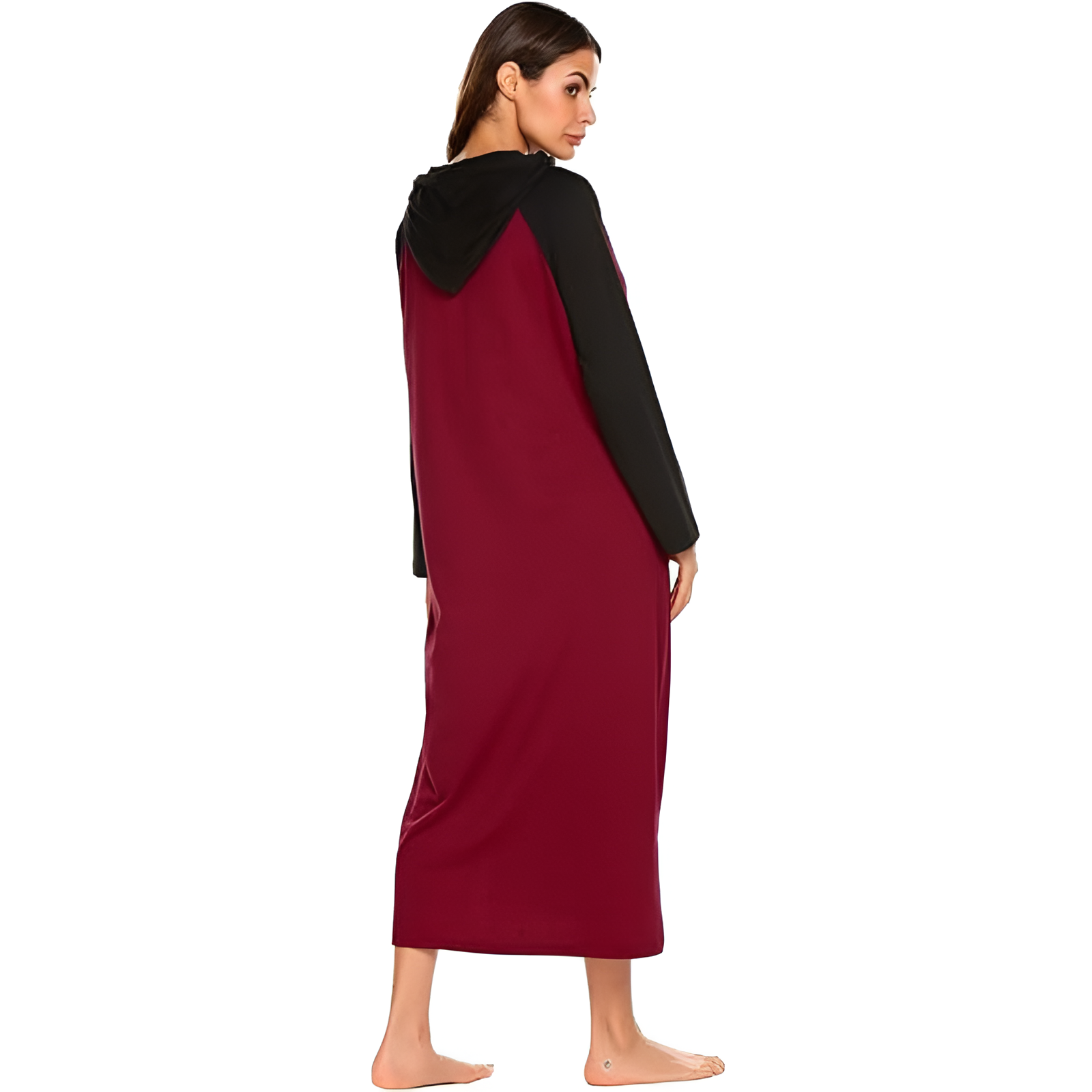 Hooded Nightgown Long Sleeve Full Length Loungewear With Pocket For Women