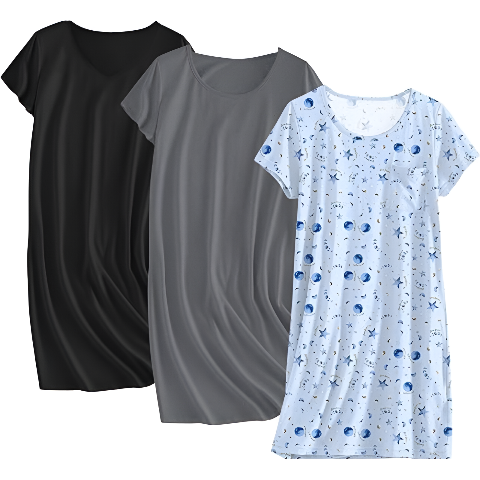 Pack Of 3 Nightgowns Short Sleeve Sleepshirts For Women
