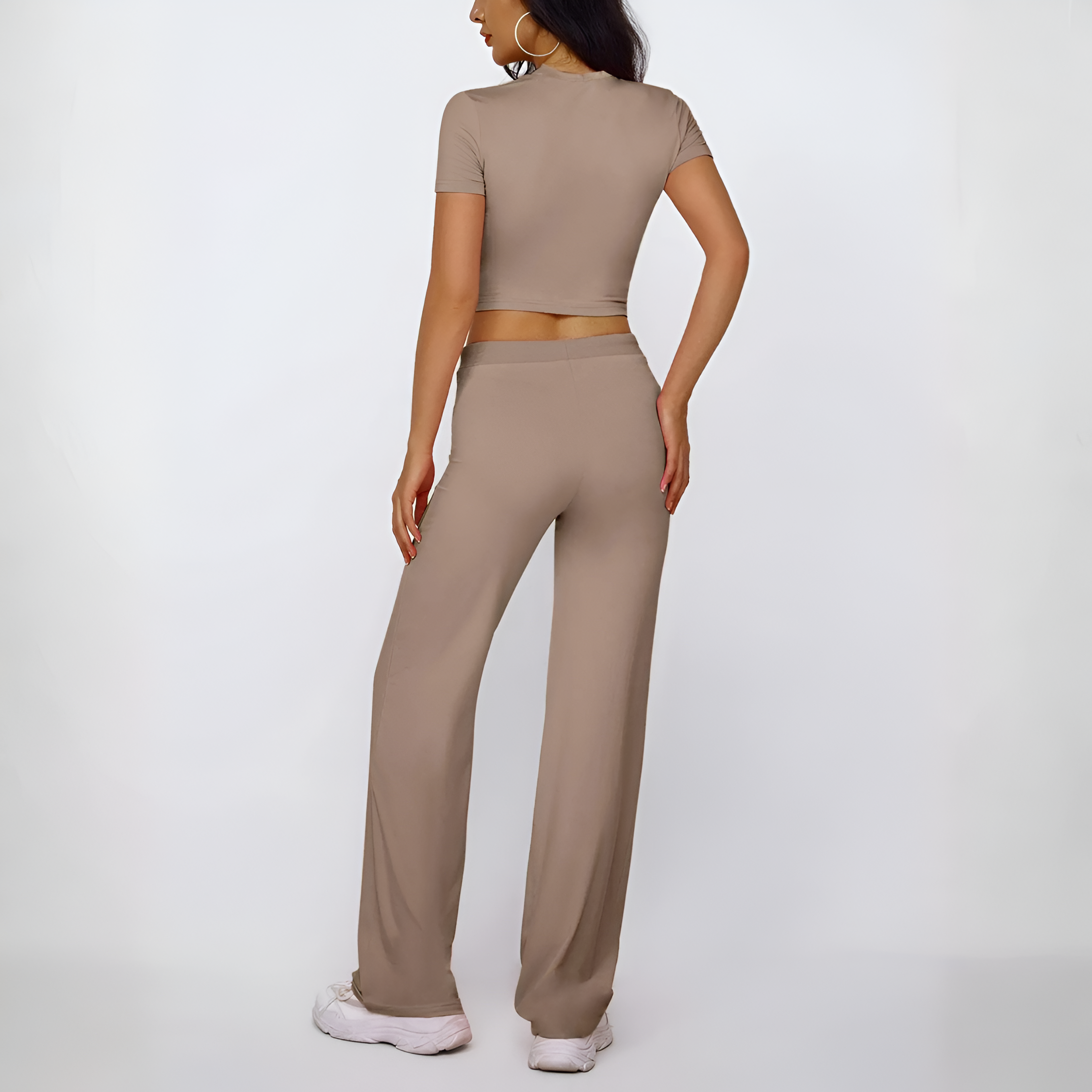 2 Piece Comfy Round Design Top And Pants Set For Women