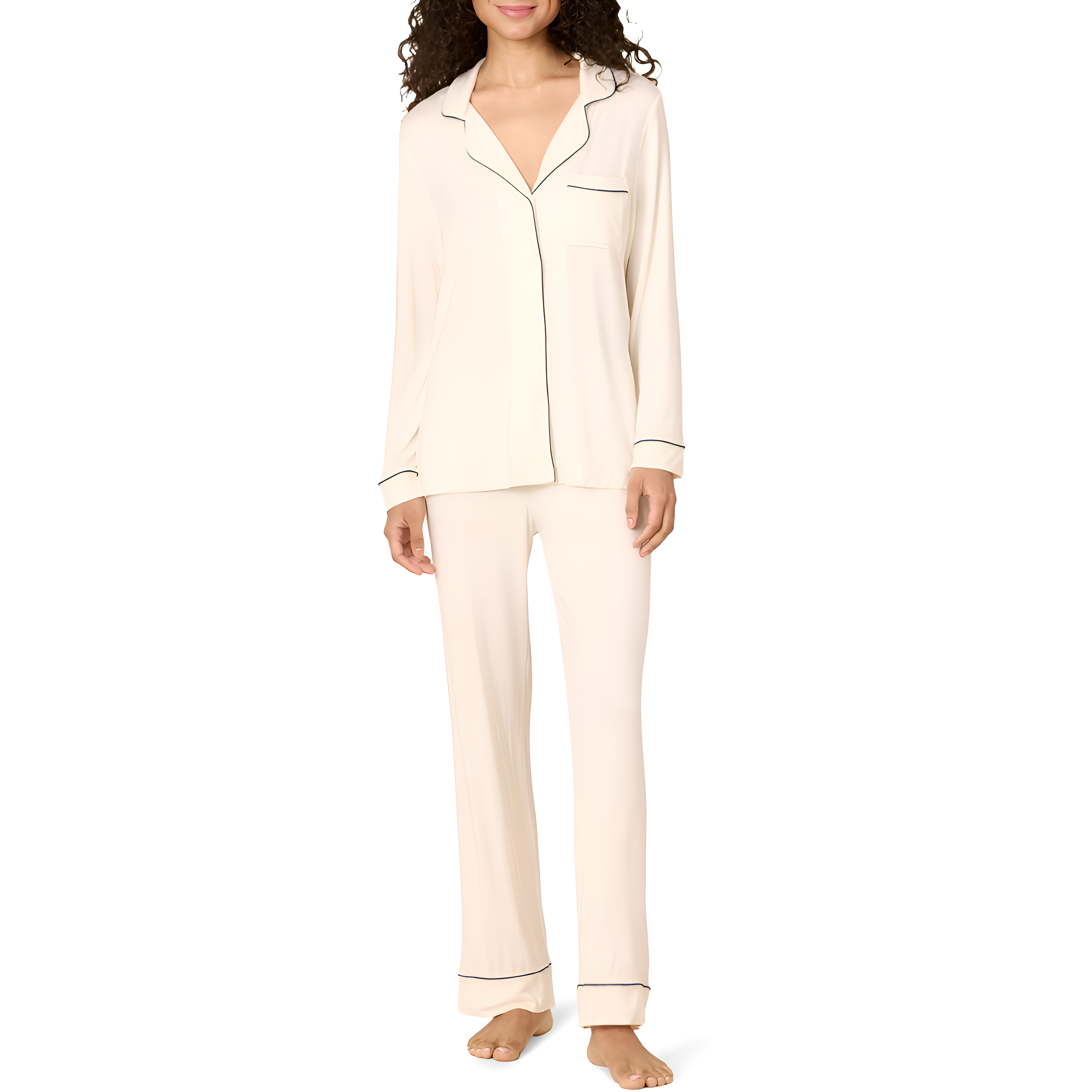 Classic Long Sleeve Button Front Pajama Set For Women