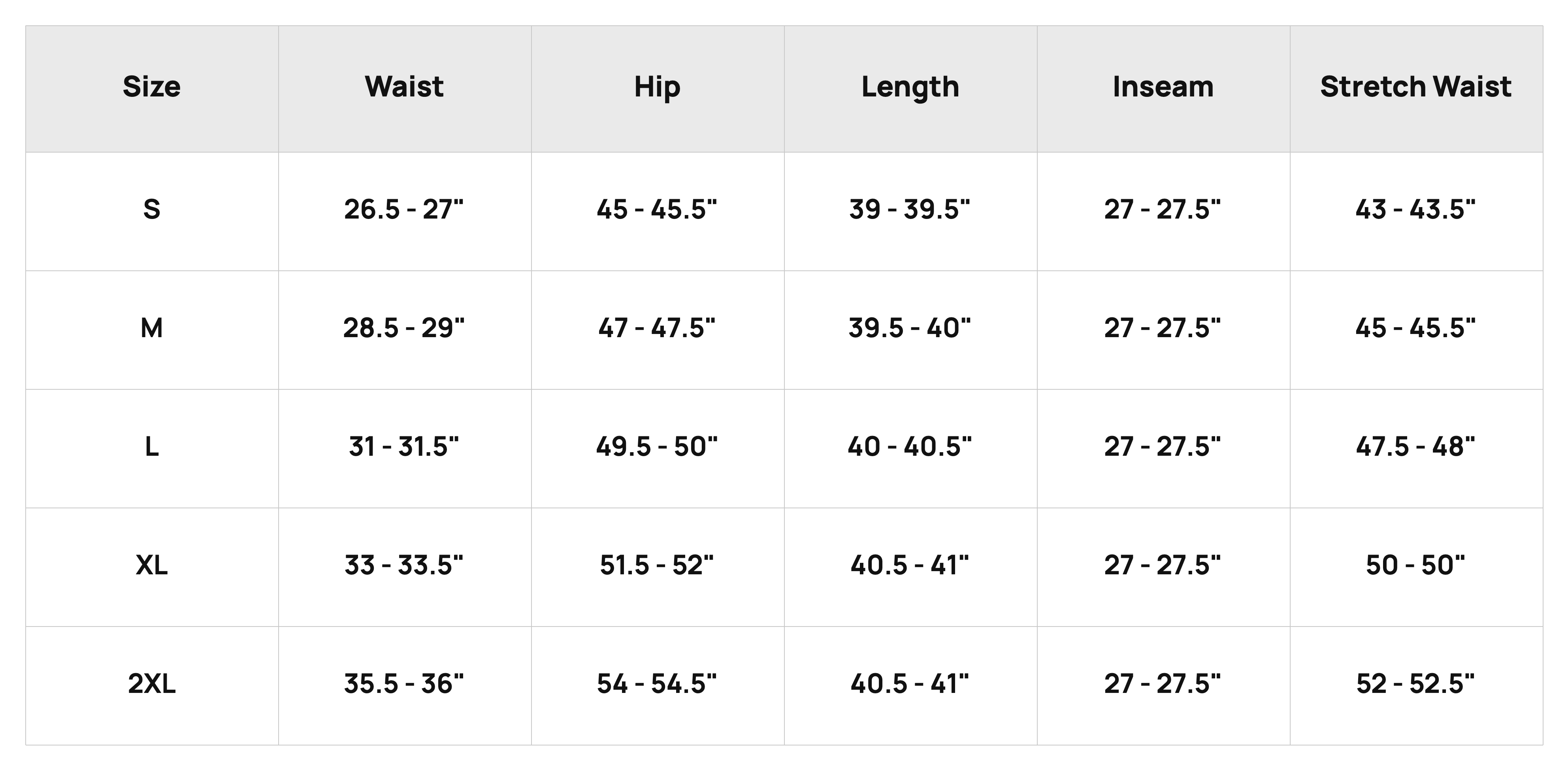 Size Chart