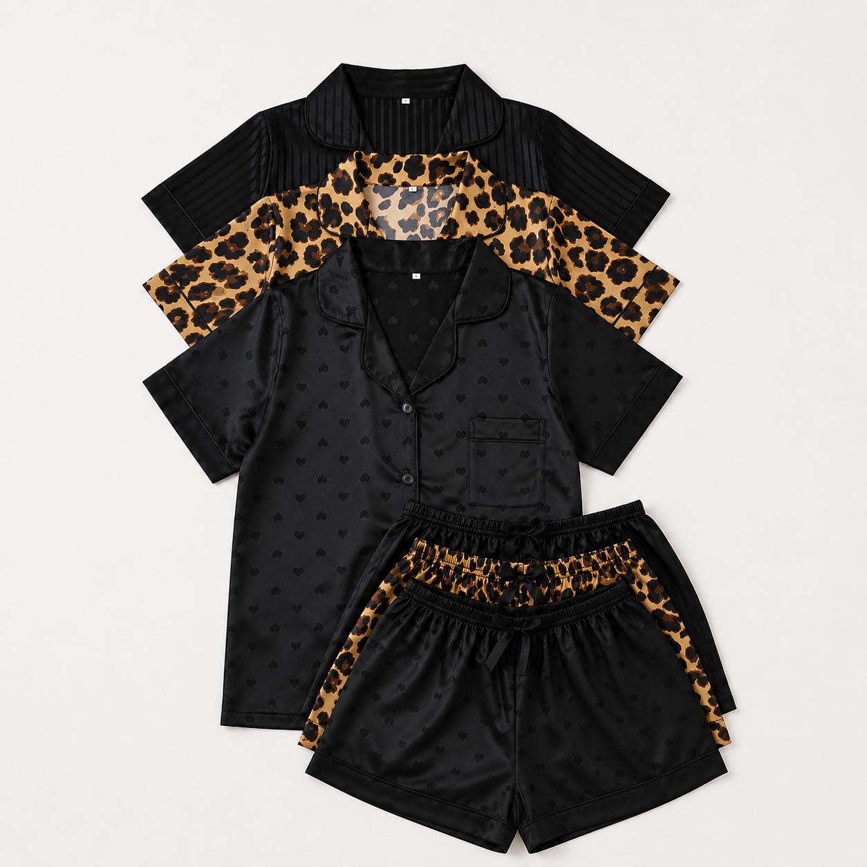 Solid Contrast Binding Bow Decor Pajama Set Sleeve Loungewear For Women