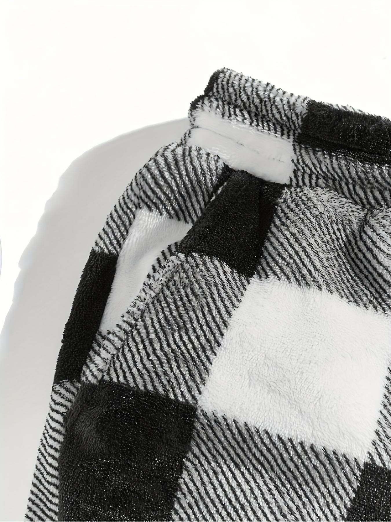 Unisex Plaid Fleece Print Drawstring Pants, Adjustable Fit, Casual Daily Wear, Winter Warm Sleepwear Pajama, Loungewear, Christmas Gift, Long Pants