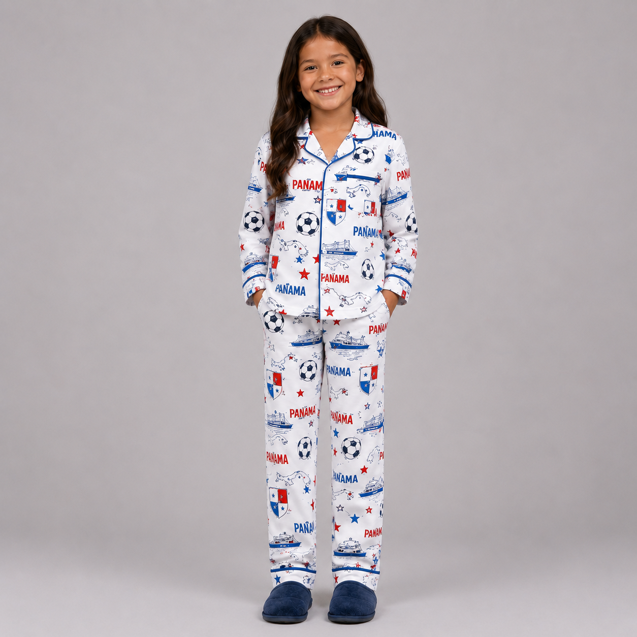 World Cup 2026 Panama Football Themed All Over Printed Matching Pajama Set