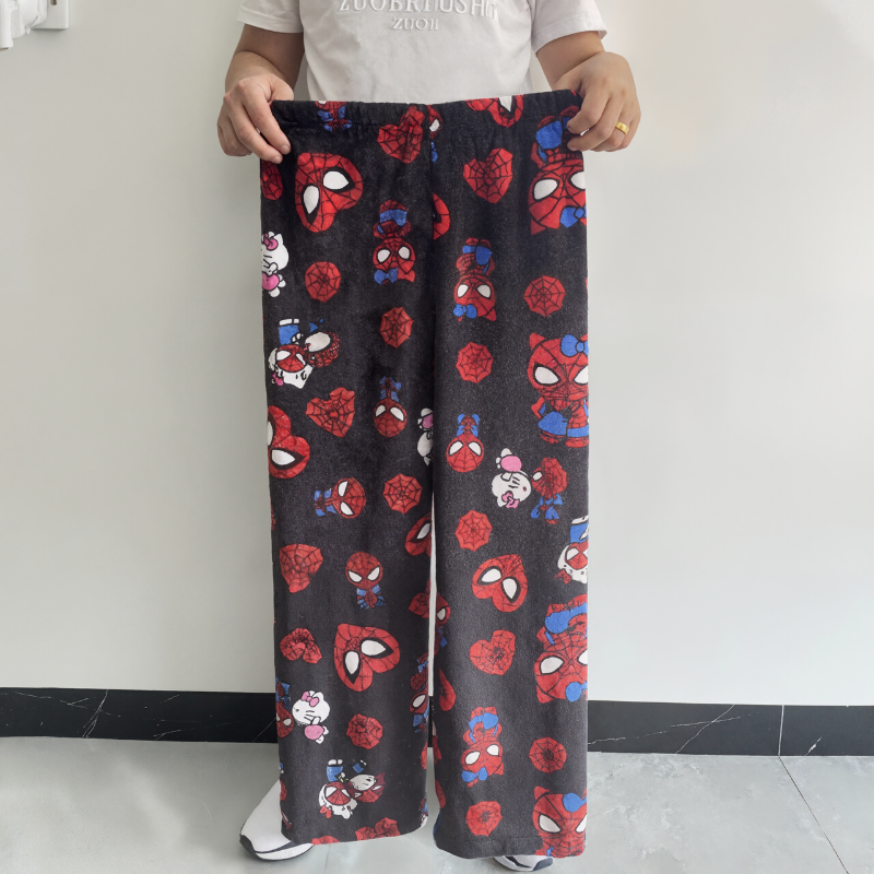 Cotton Velvet Spider Print Loose Pajama Pants