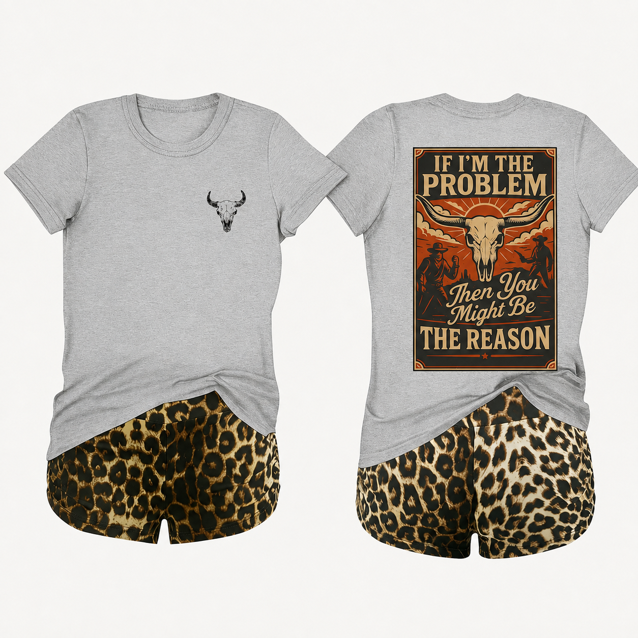 2 Piece Leopard Print Shorts And T Shirt Set For Women