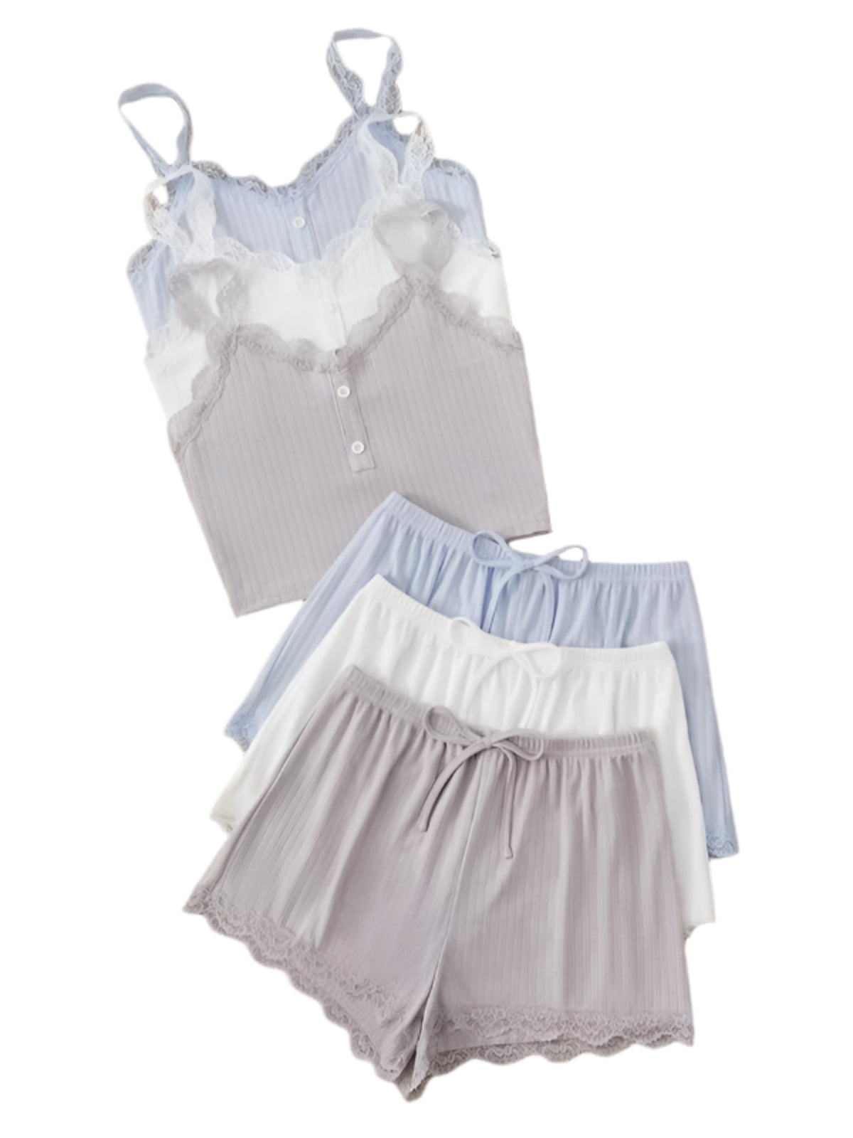 6 Piece Multi Season Laced Trim Sleepwear Set-Original Pajamas