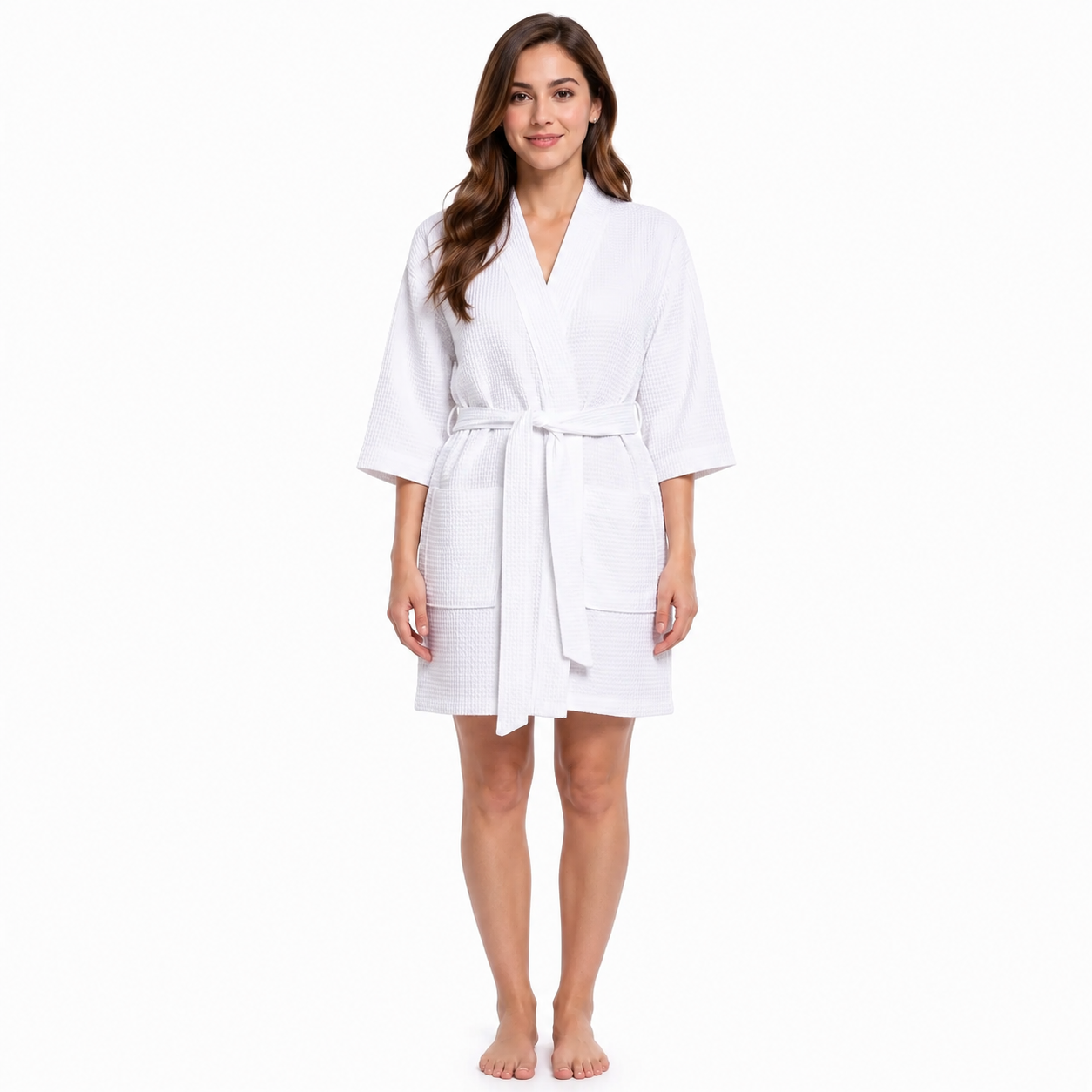 Lightweight Short Kimono Bathrobe With Tie Belt Closure