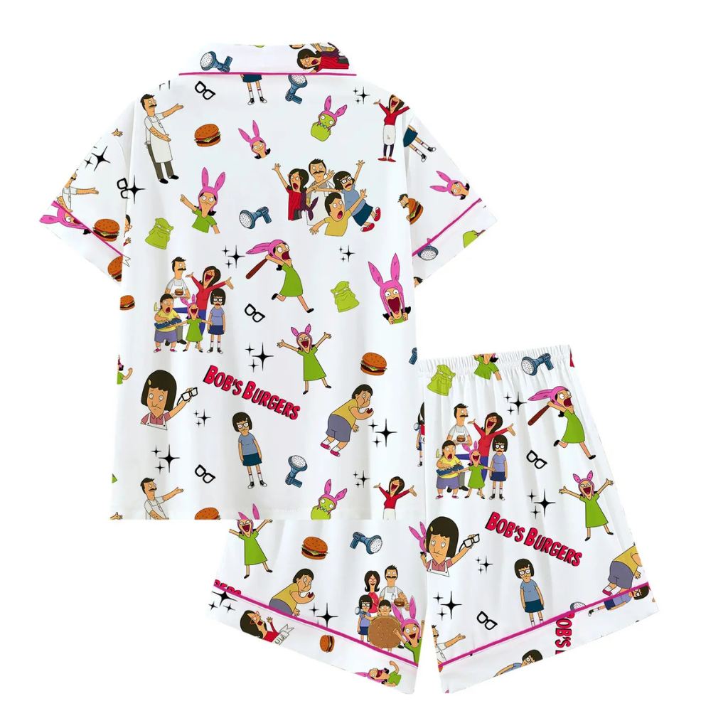 Casual Cartoon Printed Short Sleeve Pajama Set For Women