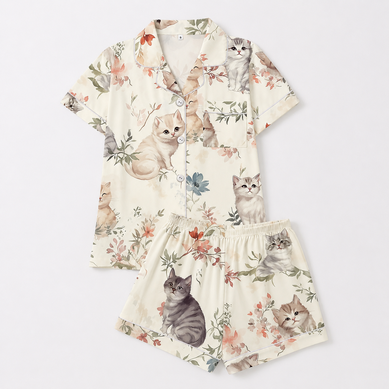 Casual Printed Short Sleeve Top And Shorts Pajama Set For Women