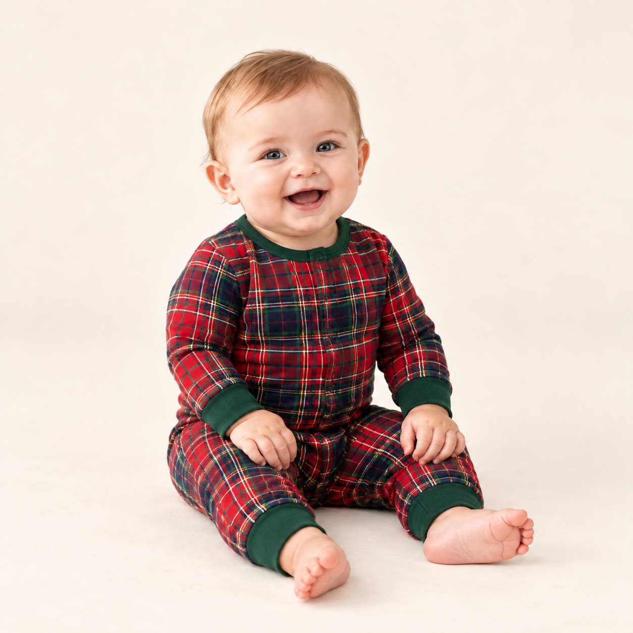Christmas Family Matching Pajama Set with Green Henley Top and Red Tartan Plaid Pants for Women, Men, Kids, Baby and Dog