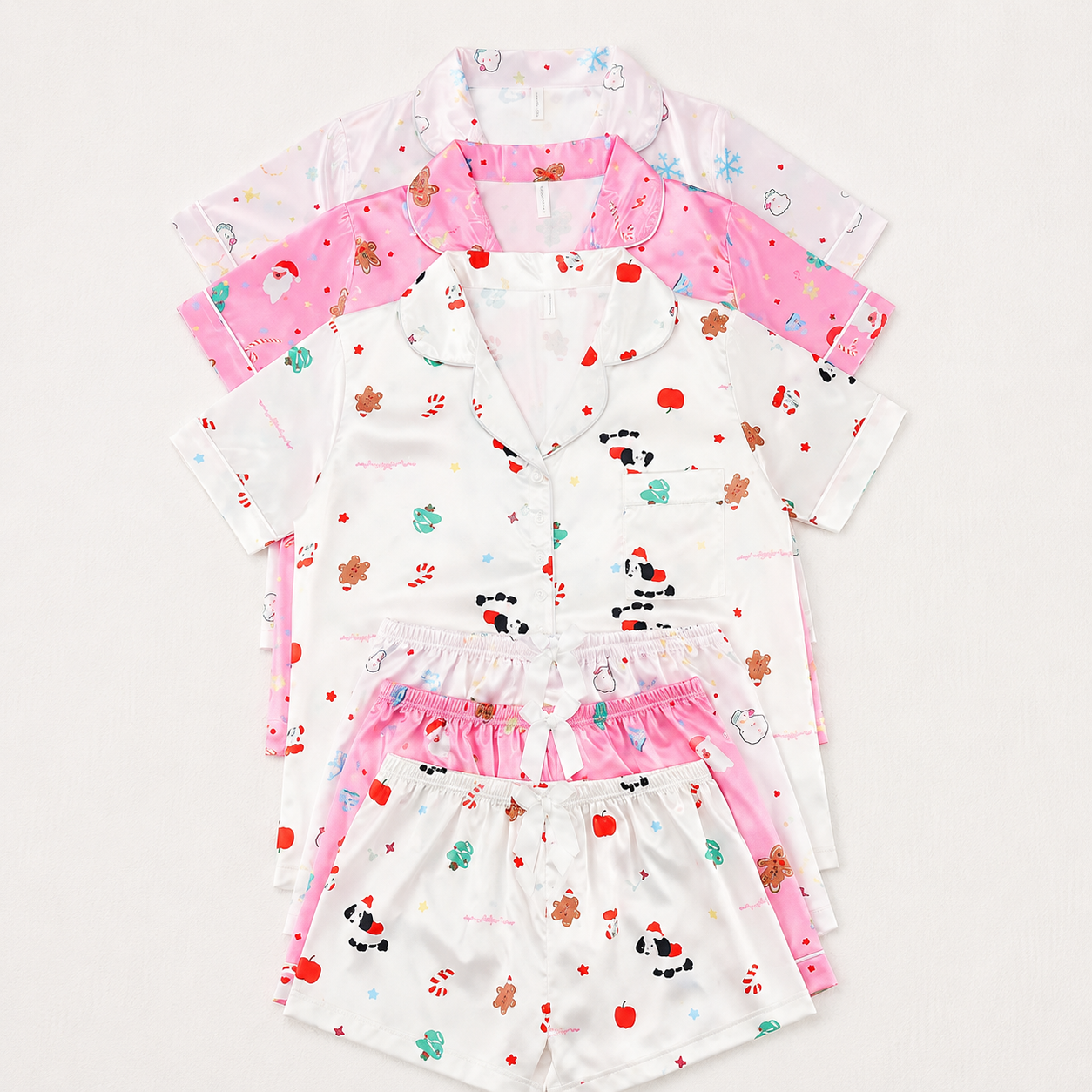 Solid Contrast Binding Bow Decor Pajama Set Sleeve Loungewear For Women