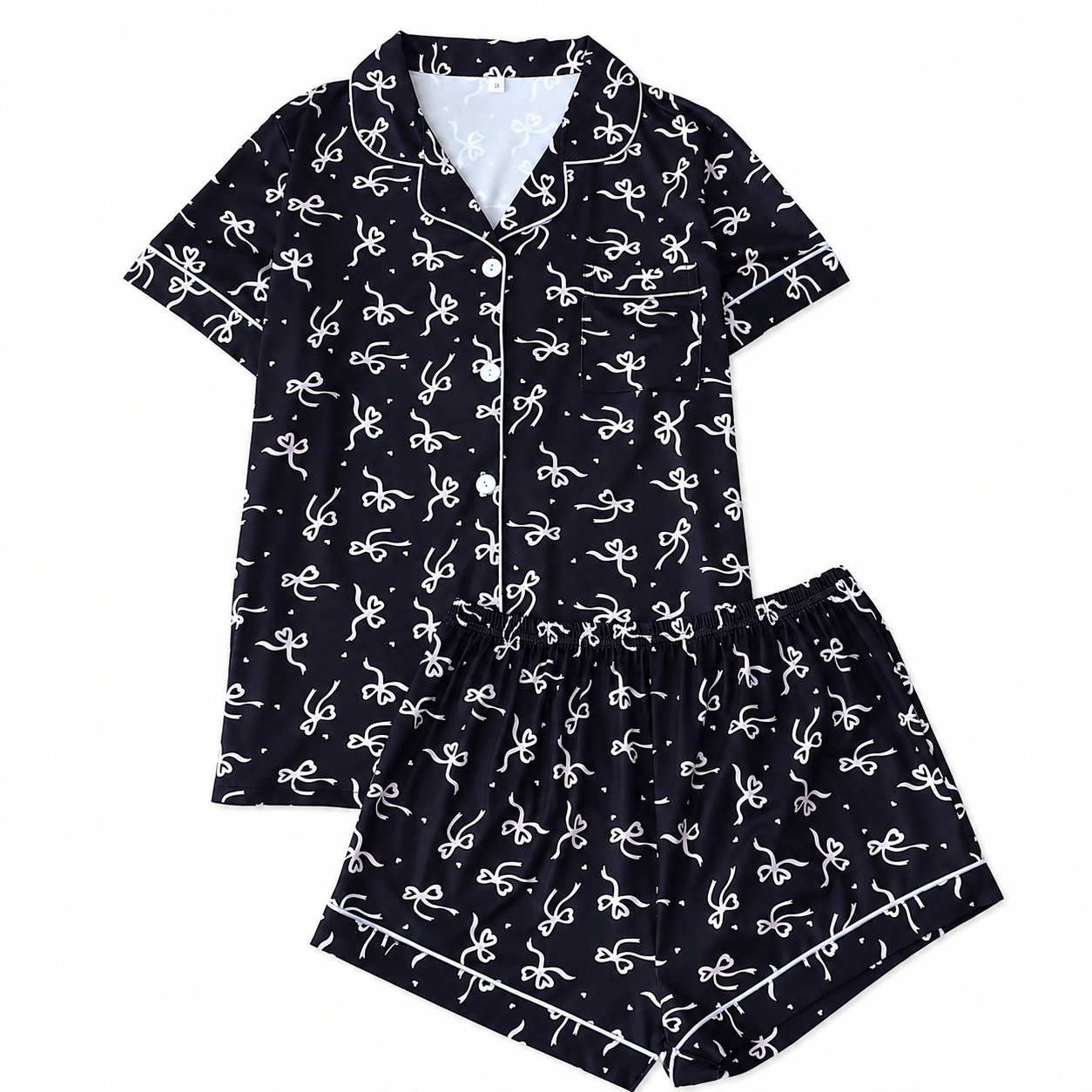 Two Piece Printed Pocket Shirt And Elastic Waist Shorts Set For Women
