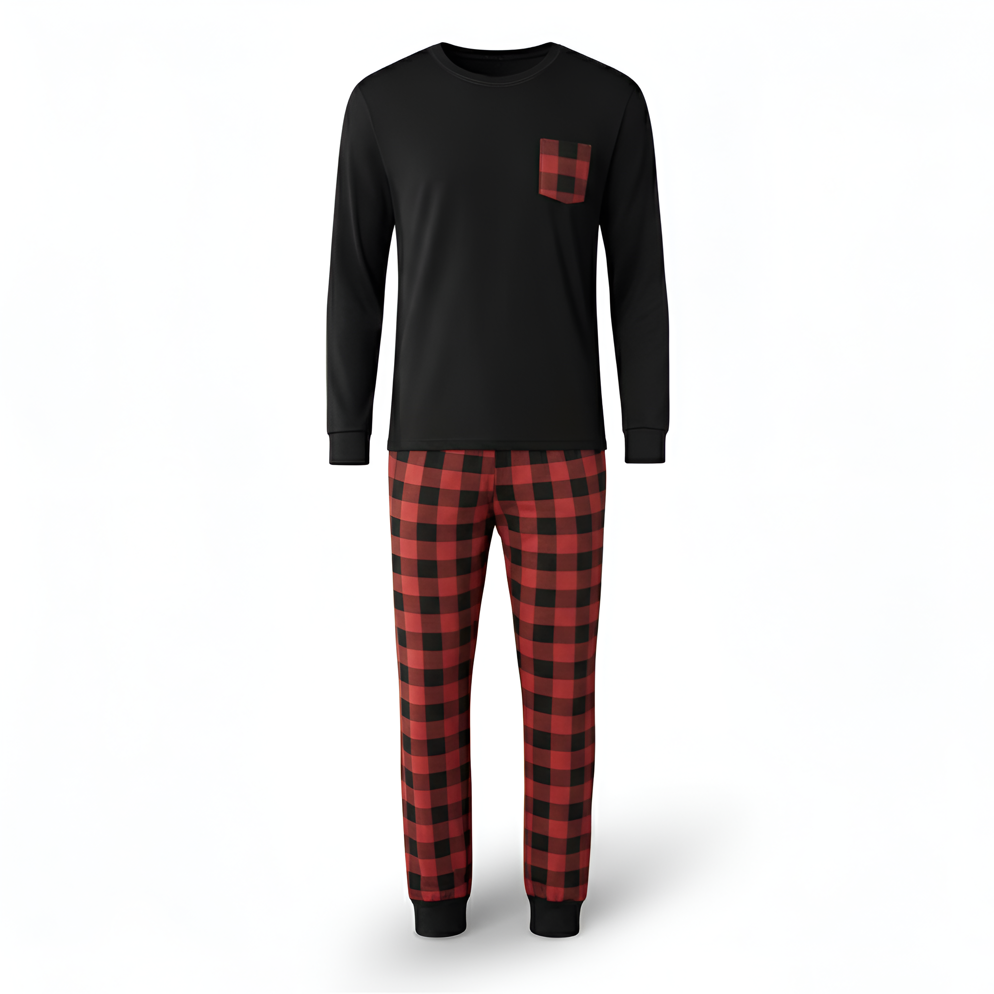 Casual Long Sleeve Plaid Pajama Set For Men