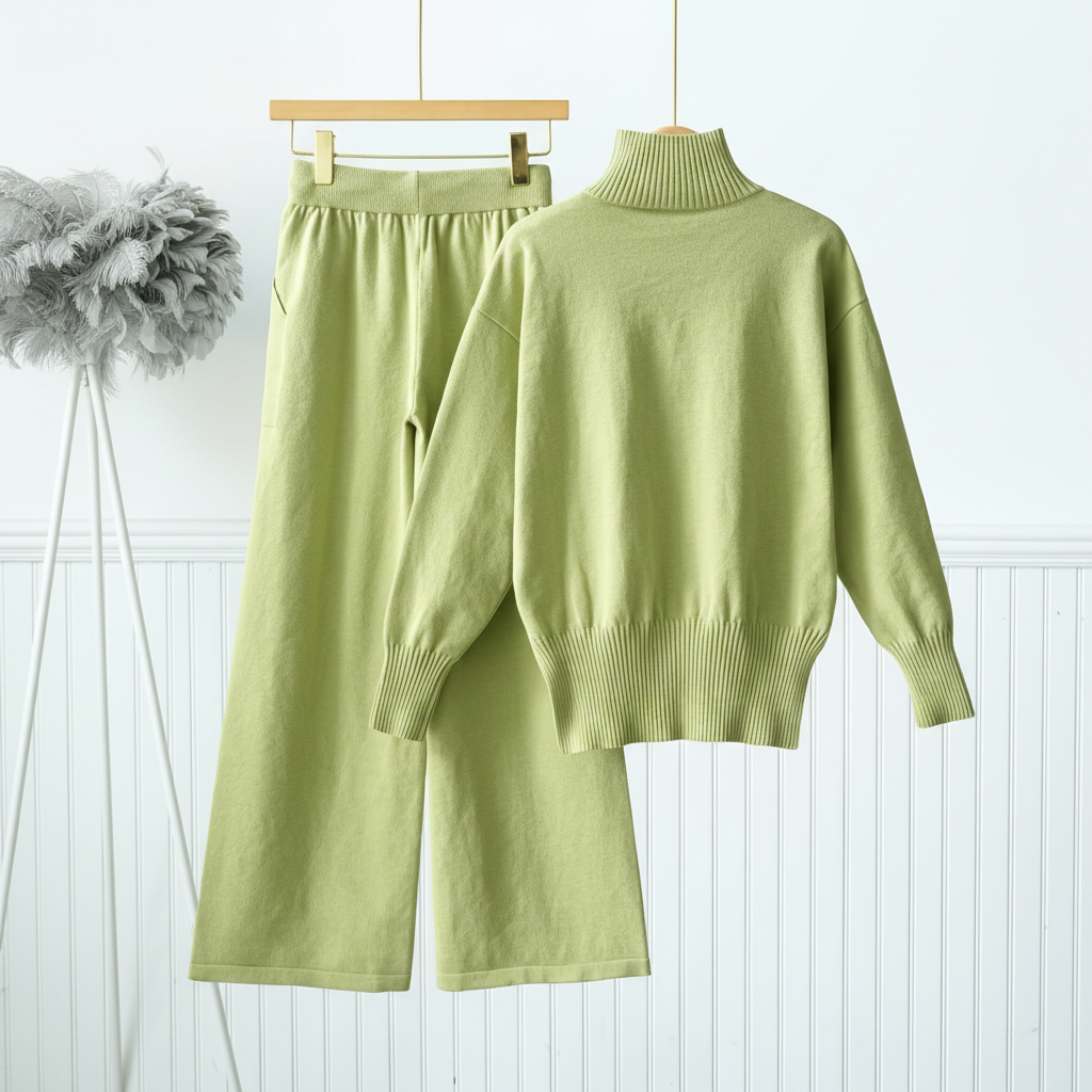 Autumn Winter Ribbed Sweater Pants Set