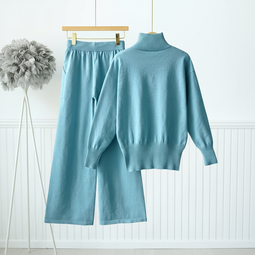 Autumn Winter Ribbed Sweater Pants Set