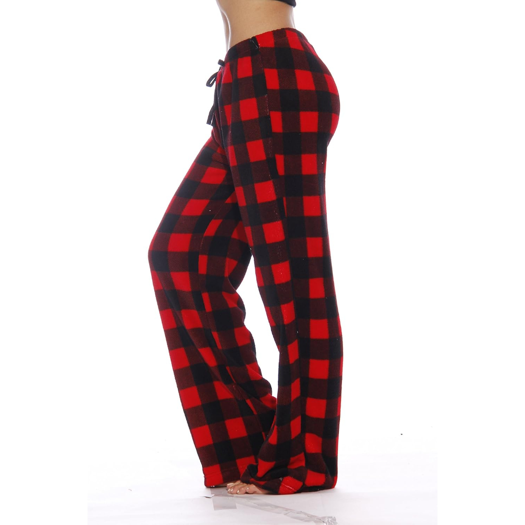 Plush Pajama Pants For Women With Buffalo Plaid Style
