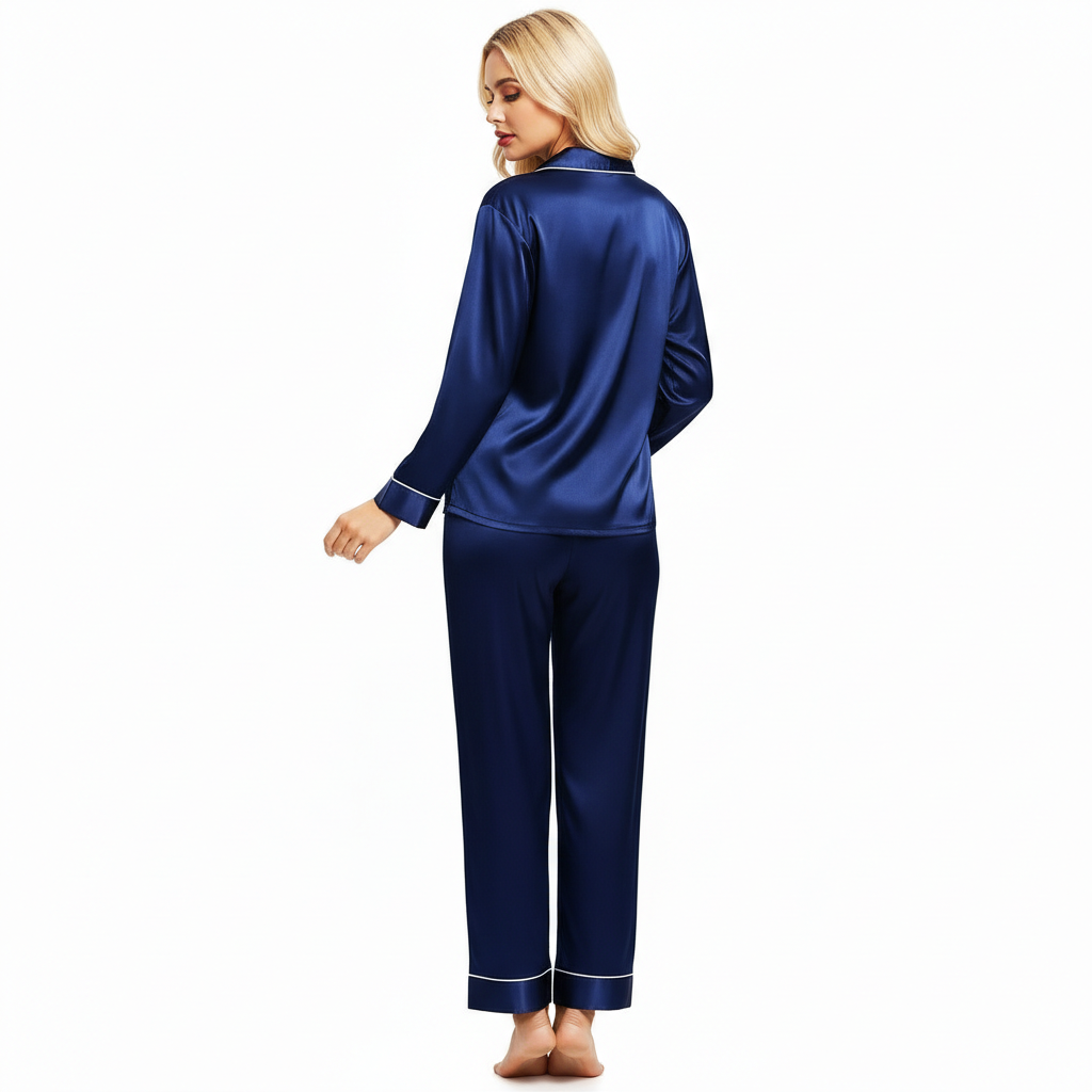 Long Sleeve Button Down Pajama Set For Women Sleepwear