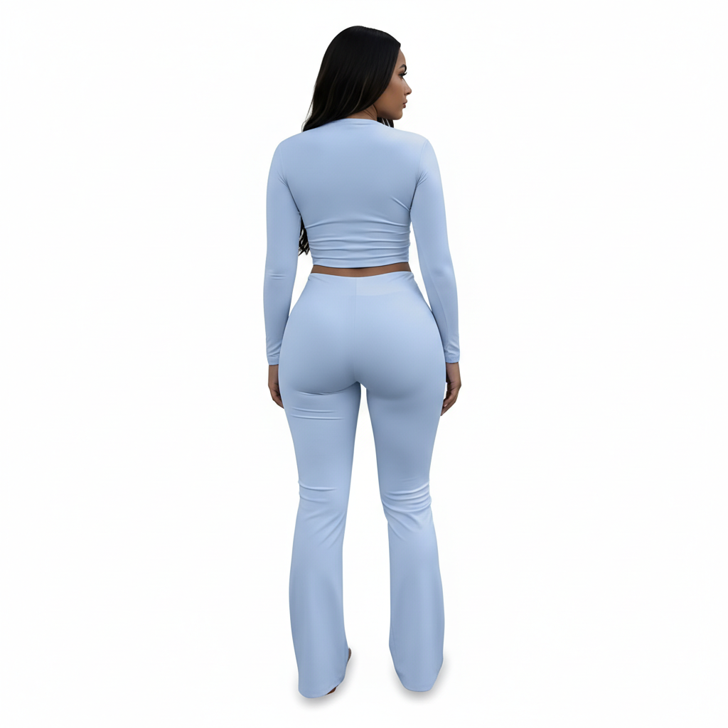 Foldover Flare Pants Long Sleeve Top Set