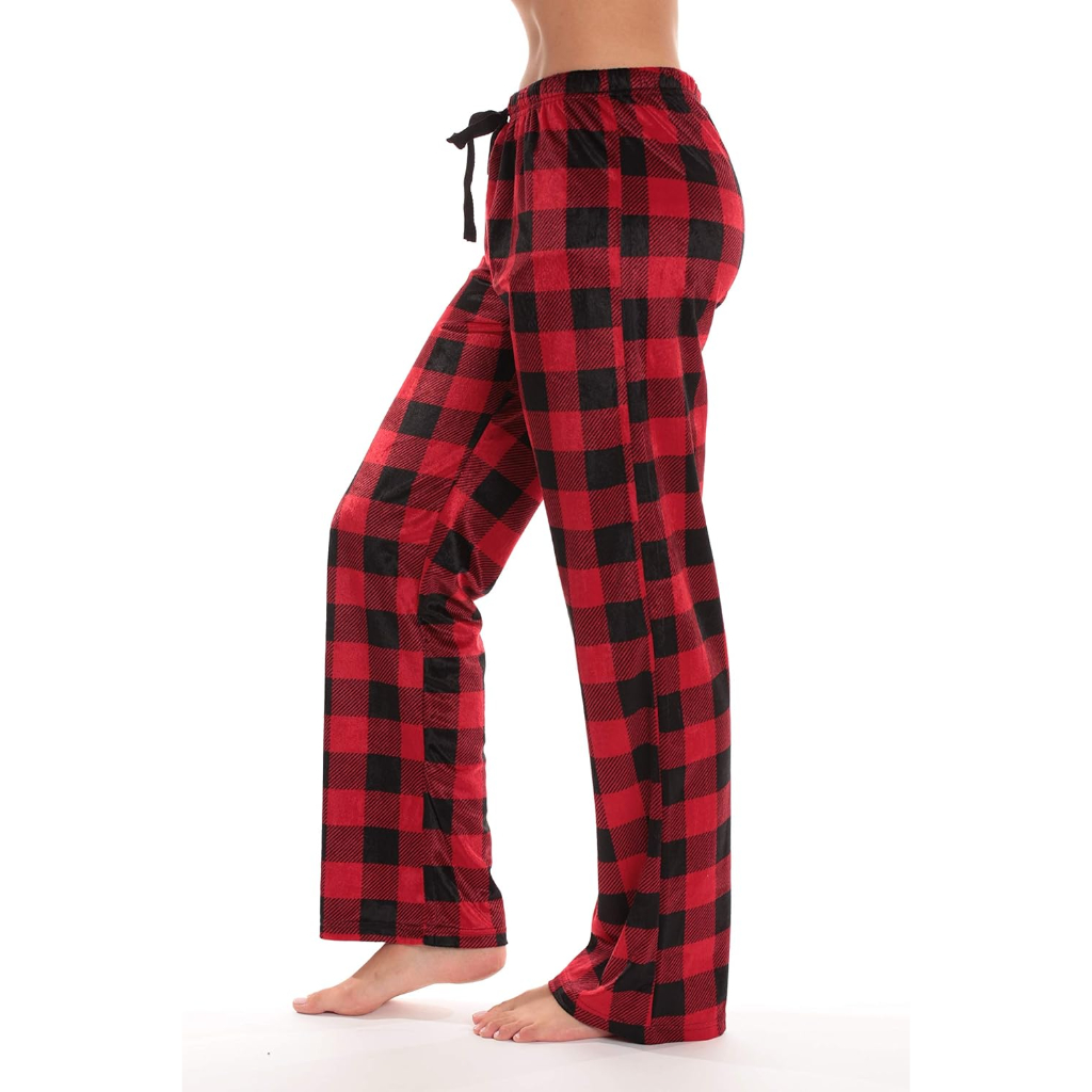 Silky Fleece Plaid Pajama Pants Women