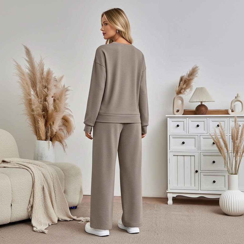 Crew Collar Lounge Top Wide Fit Pants