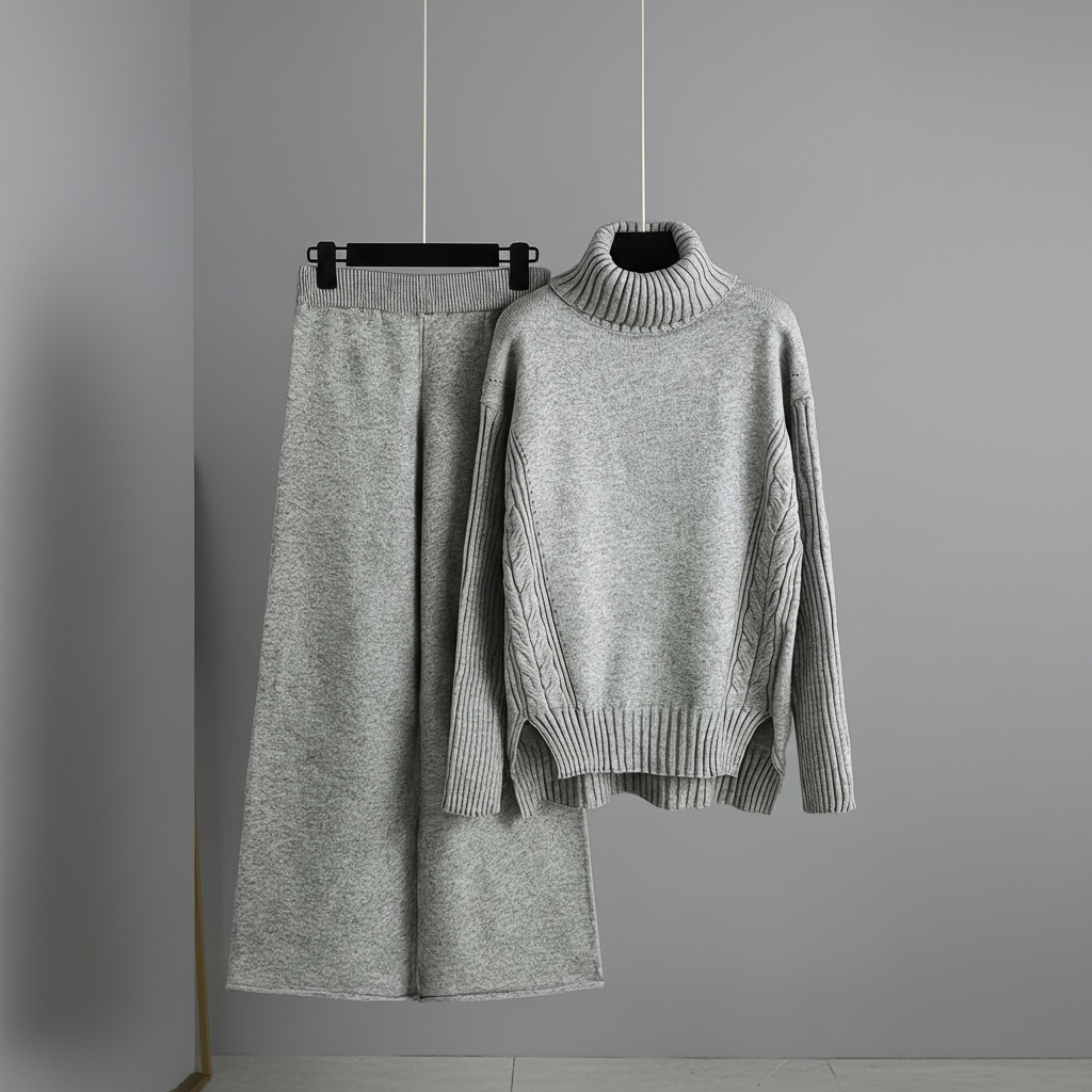 High Collar Knit Sweater Pants Set