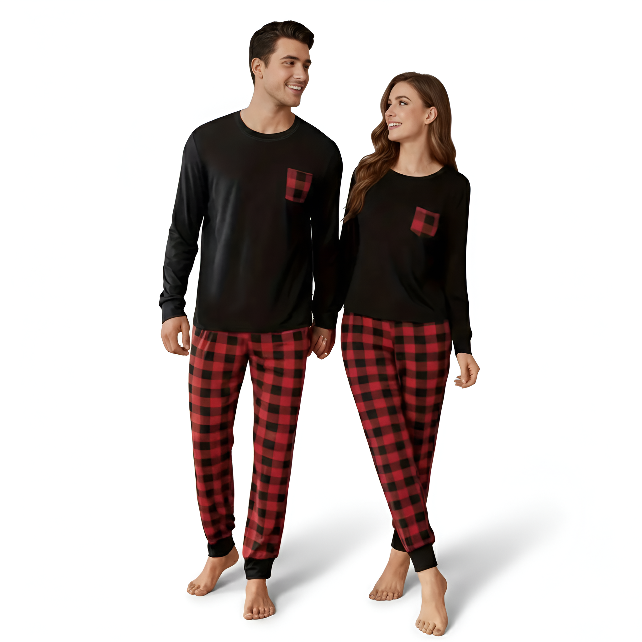 Casual Long Sleeve Plaid Pajama Set For Men