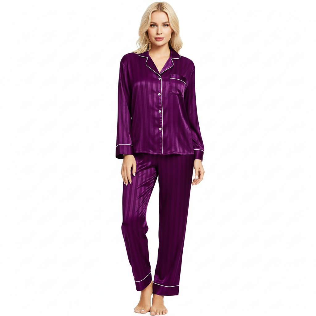 Long Sleeve Button Down Pajama Set For Women Sleepwear