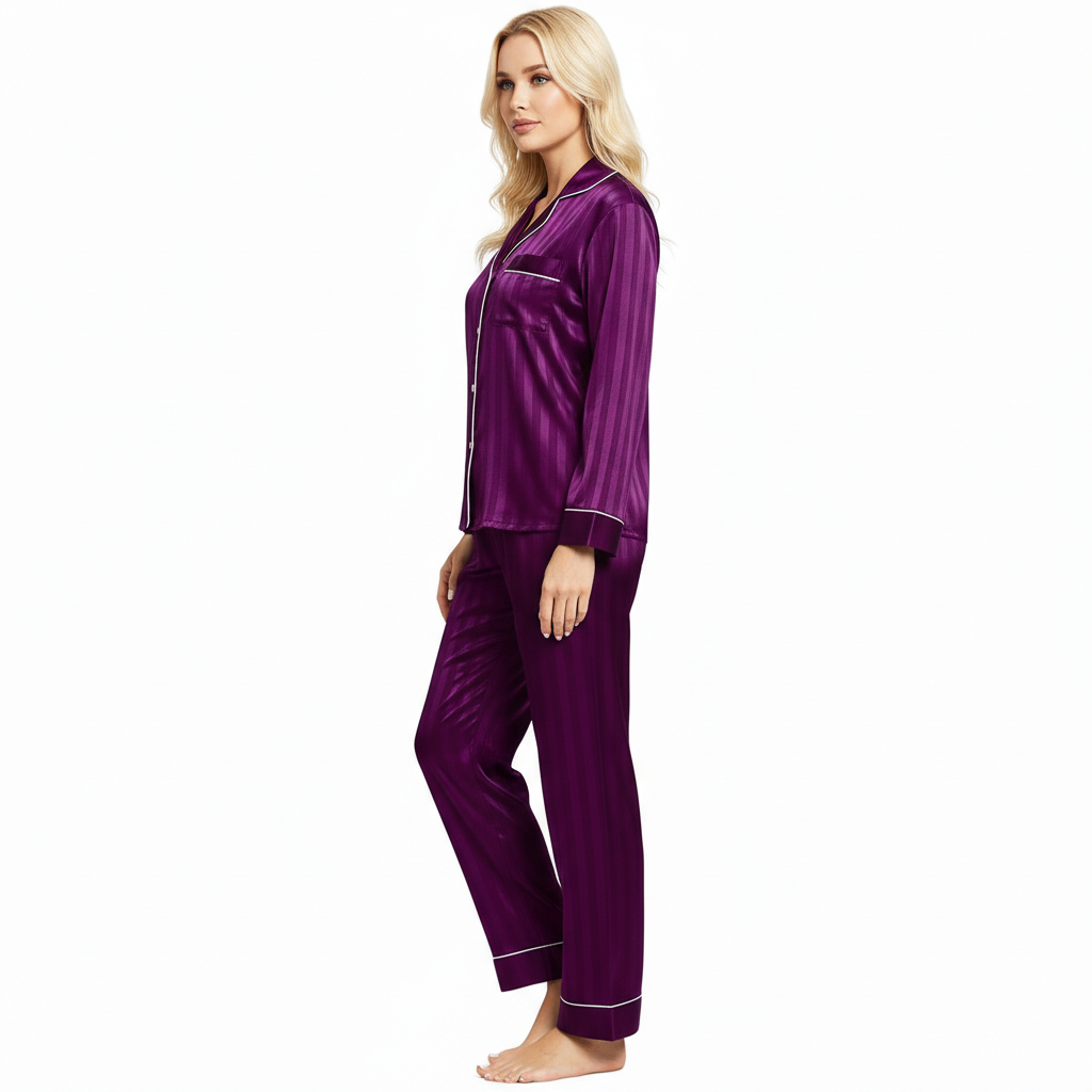 Long Sleeve Button Down Pajama Set For Women Sleepwear