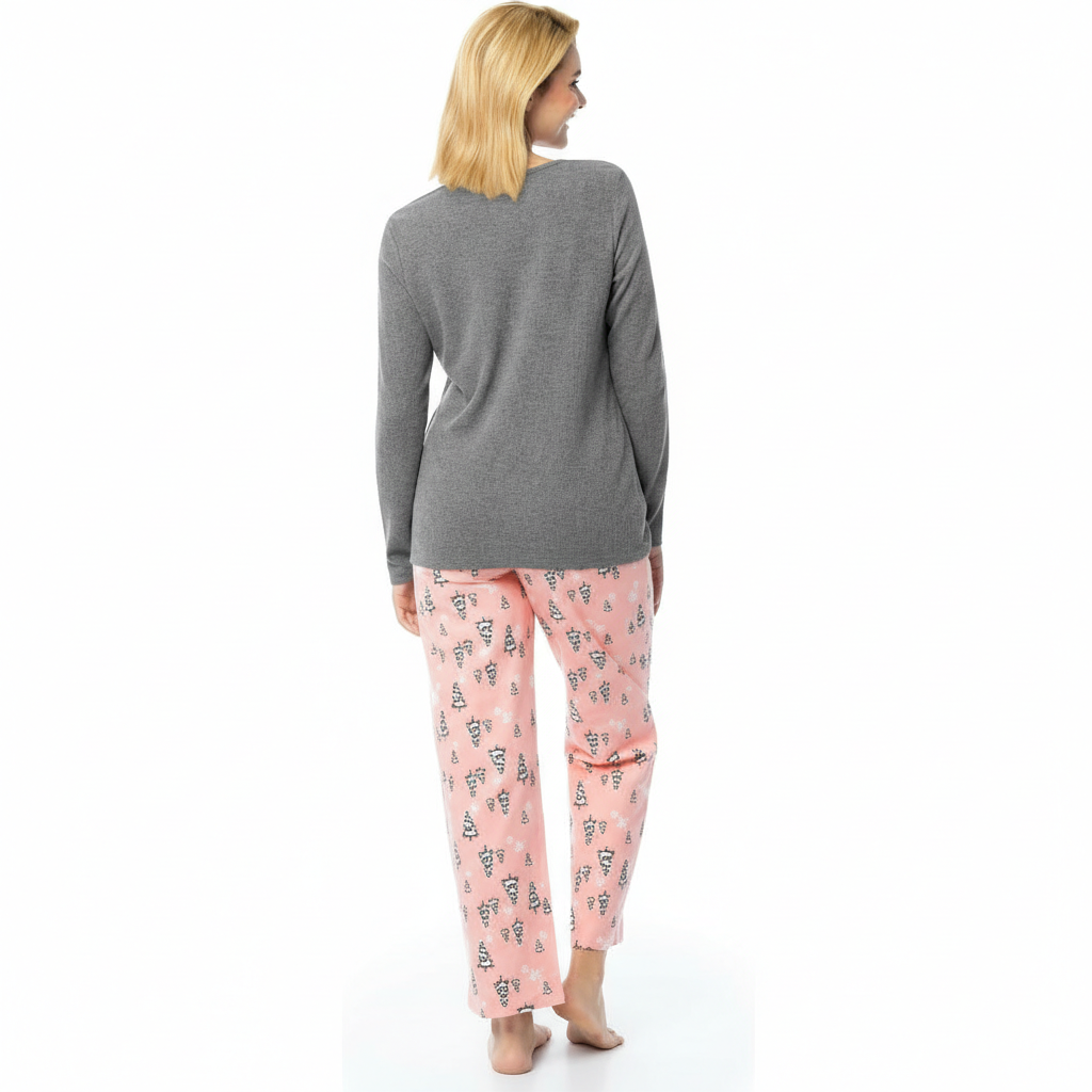 Long Sleeve Top And Plaid Pajama Set For Women