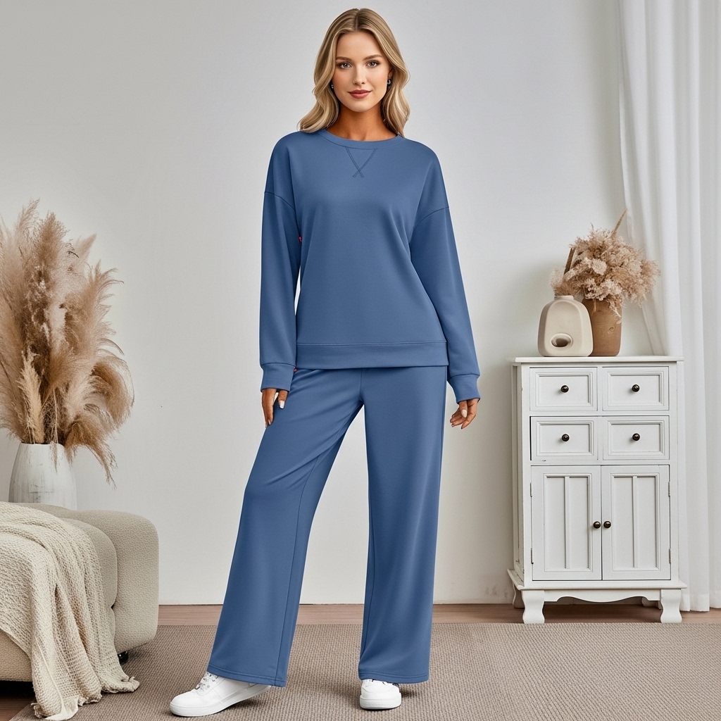 Crew Collar Lounge Top Wide Fit Pants