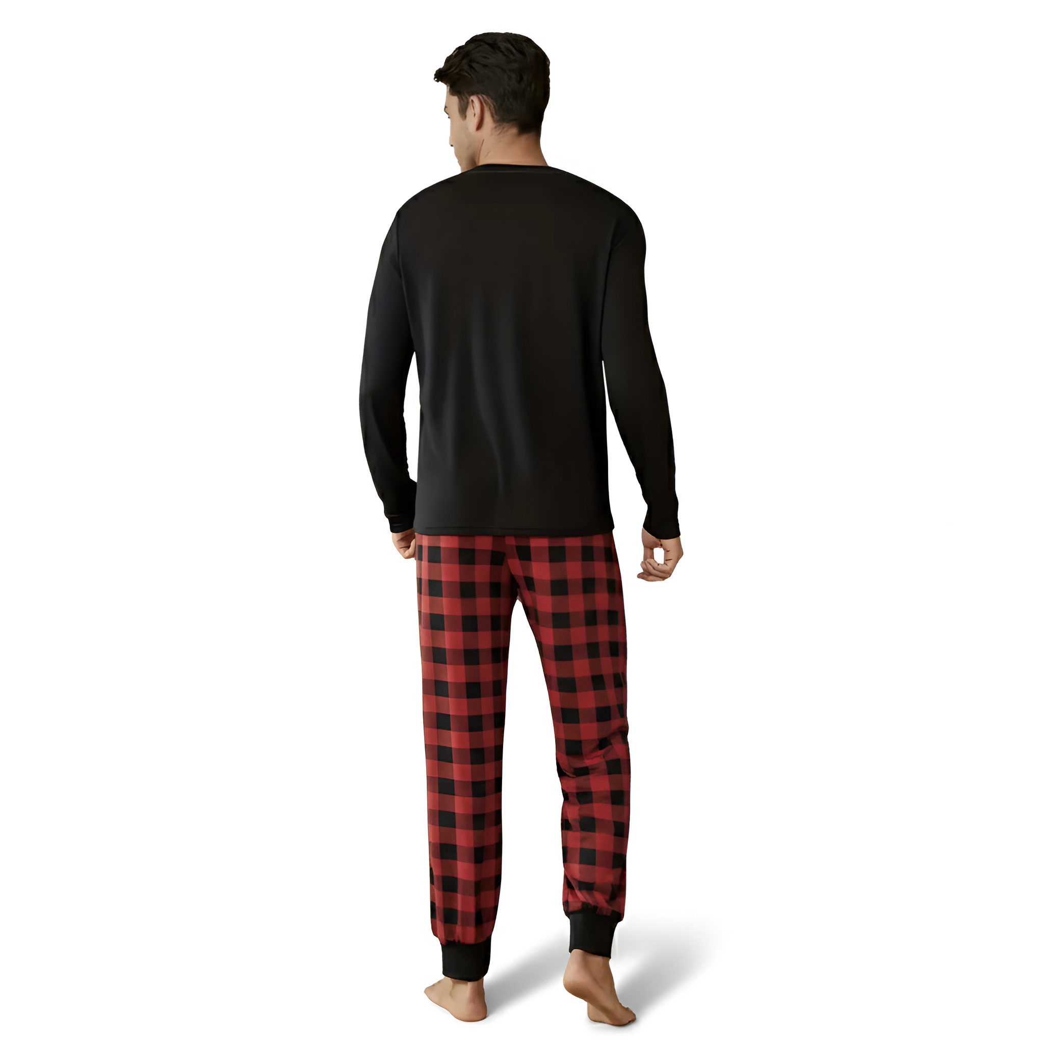 Casual Long Sleeve Plaid Pajama Set For Men