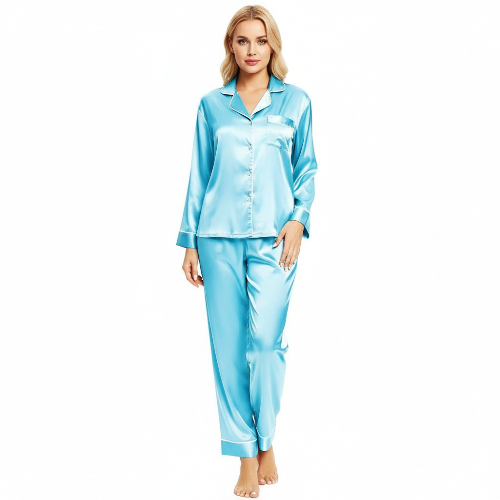 Long Sleeve Button Down Pajama Set For Women Sleepwear