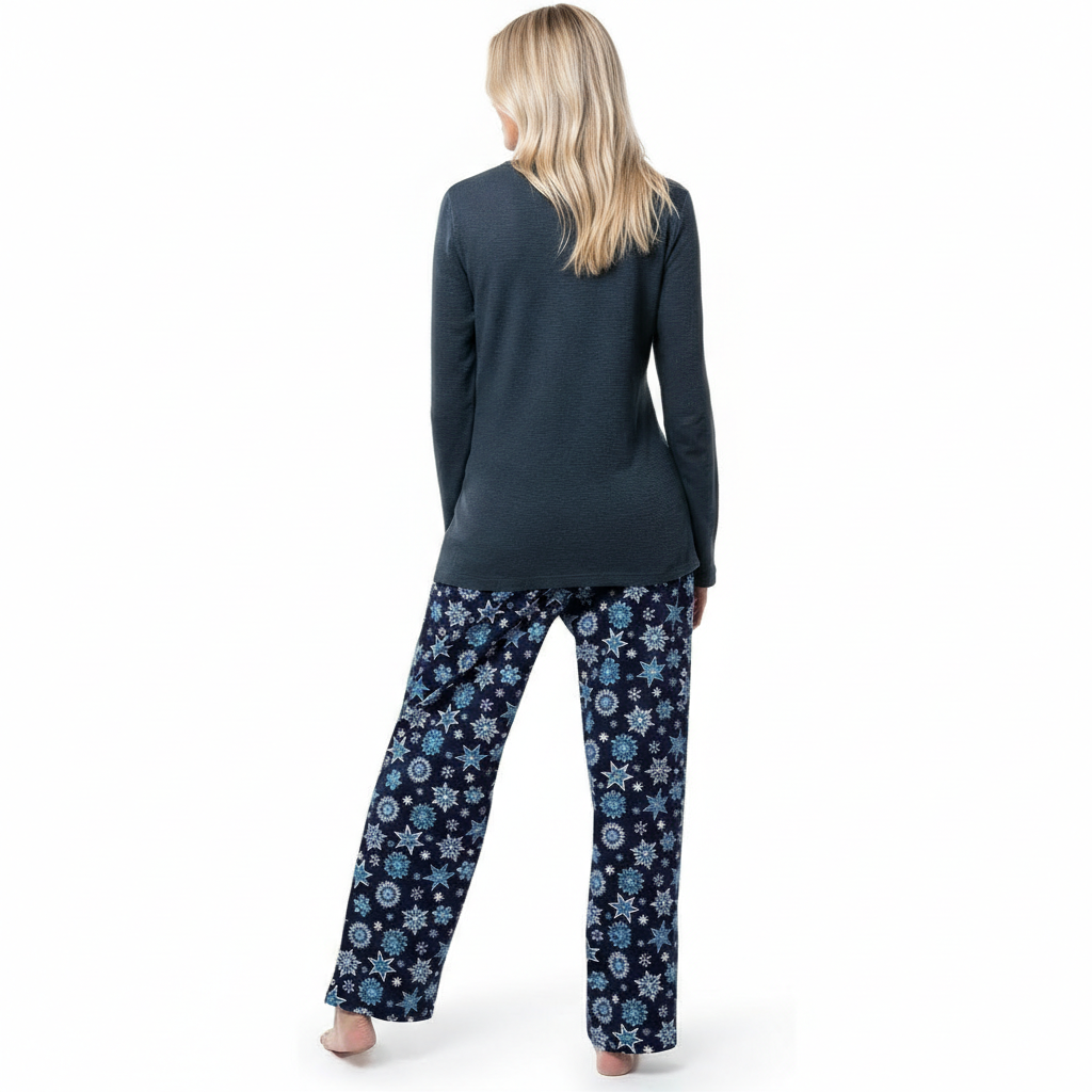 Long Sleeve Top And Plaid Pajama Set For Women