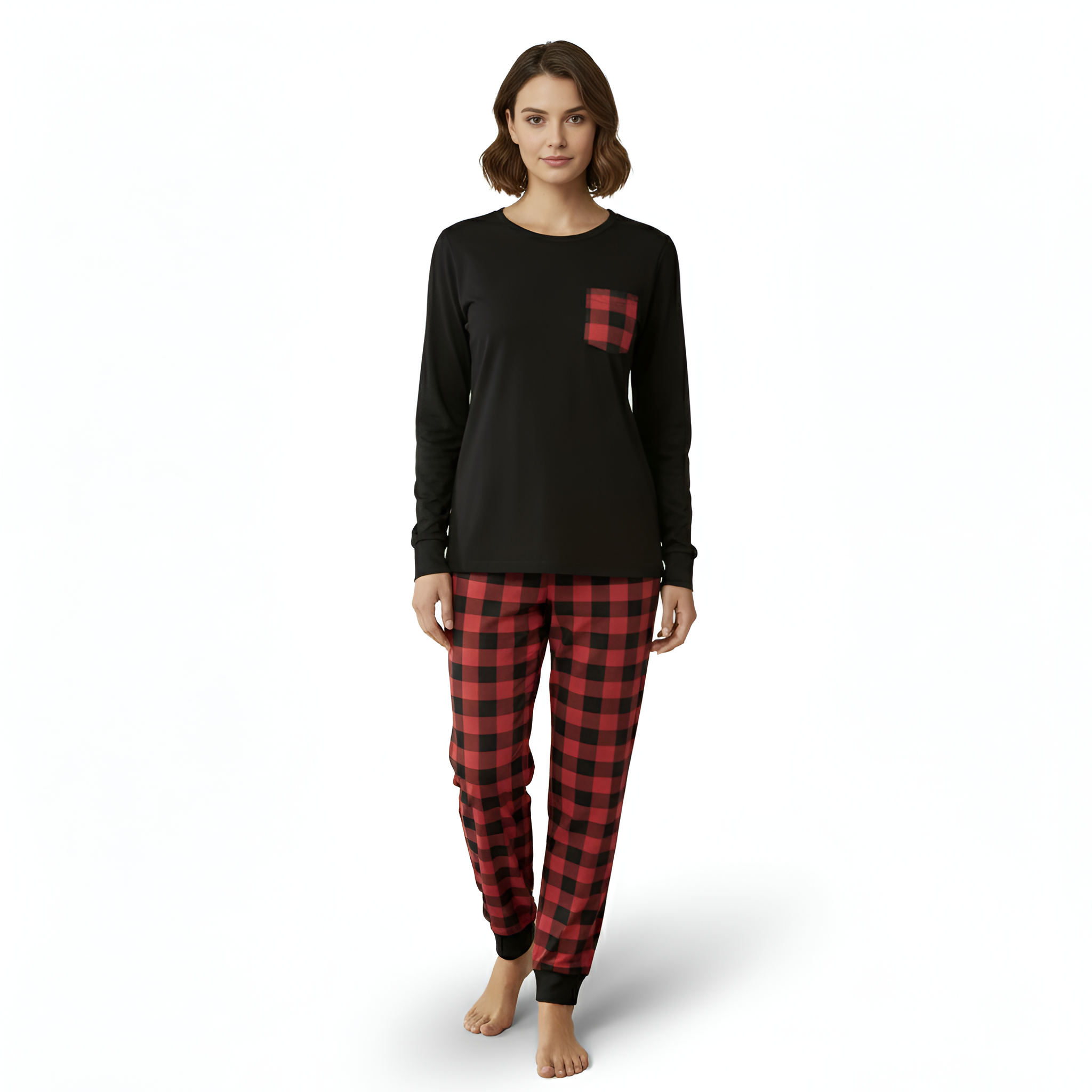 Casual Long Sleeve Plaid Pajama Set For Men