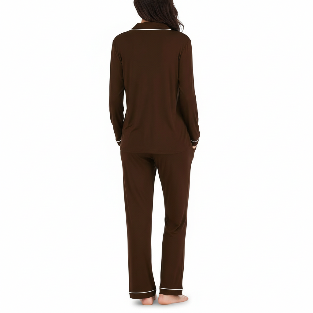 Long Sleeve Button Down Pajama Set For Women