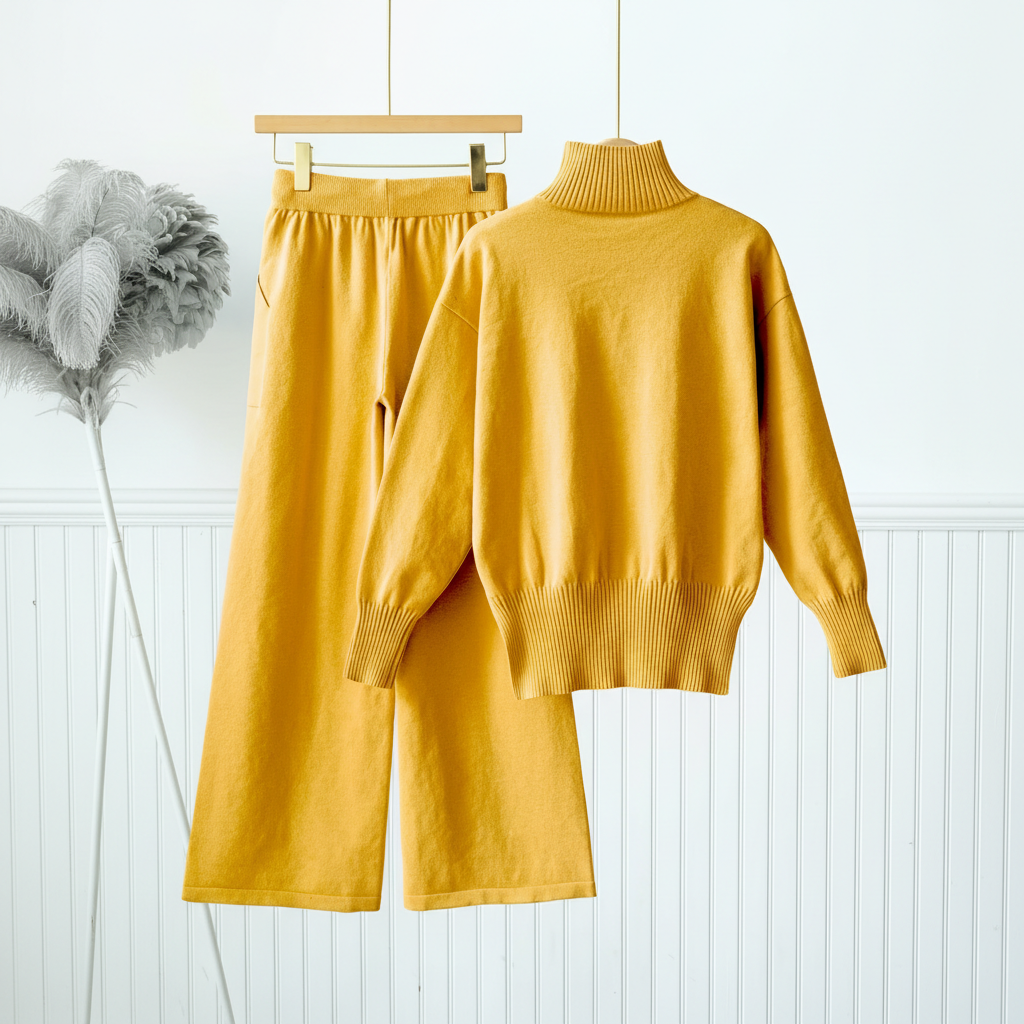 Autumn Winter Ribbed Sweater Pants Set