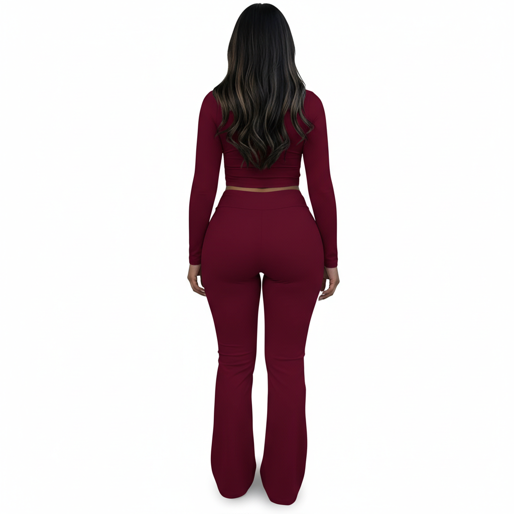 Foldover Flare Pants Long Sleeve Top Set