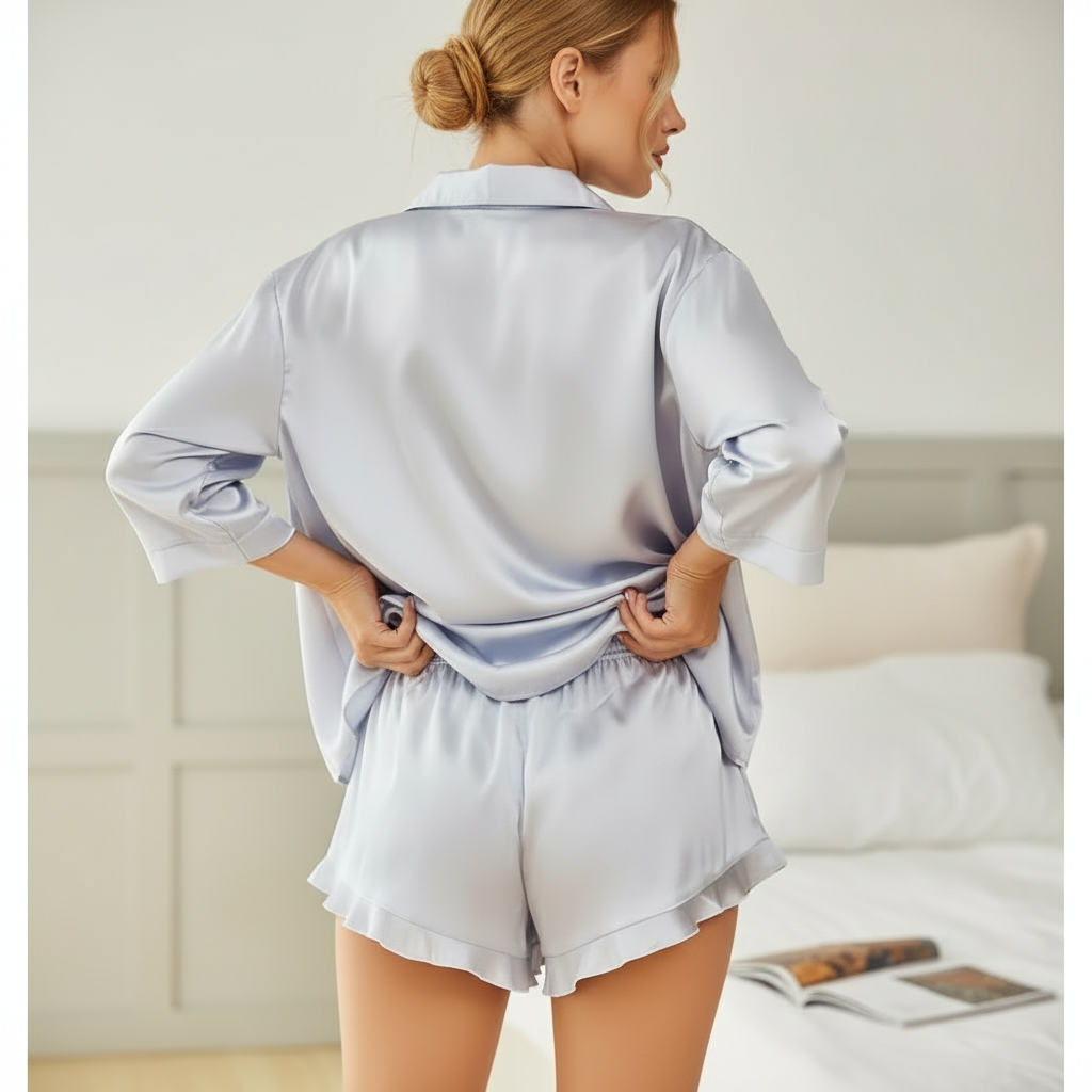 Button Down Notch Collar Sleepwear Set