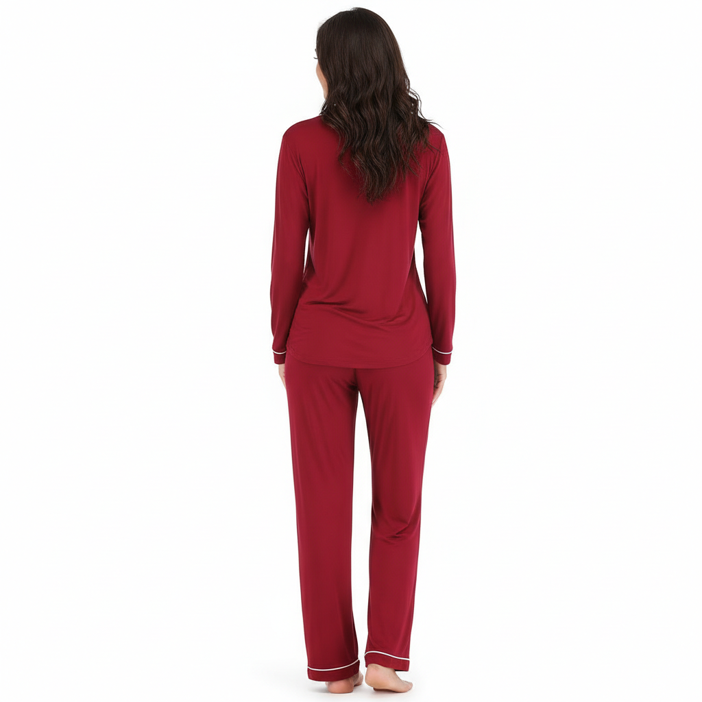 Long Sleeve Button Down Pajama Set For Women