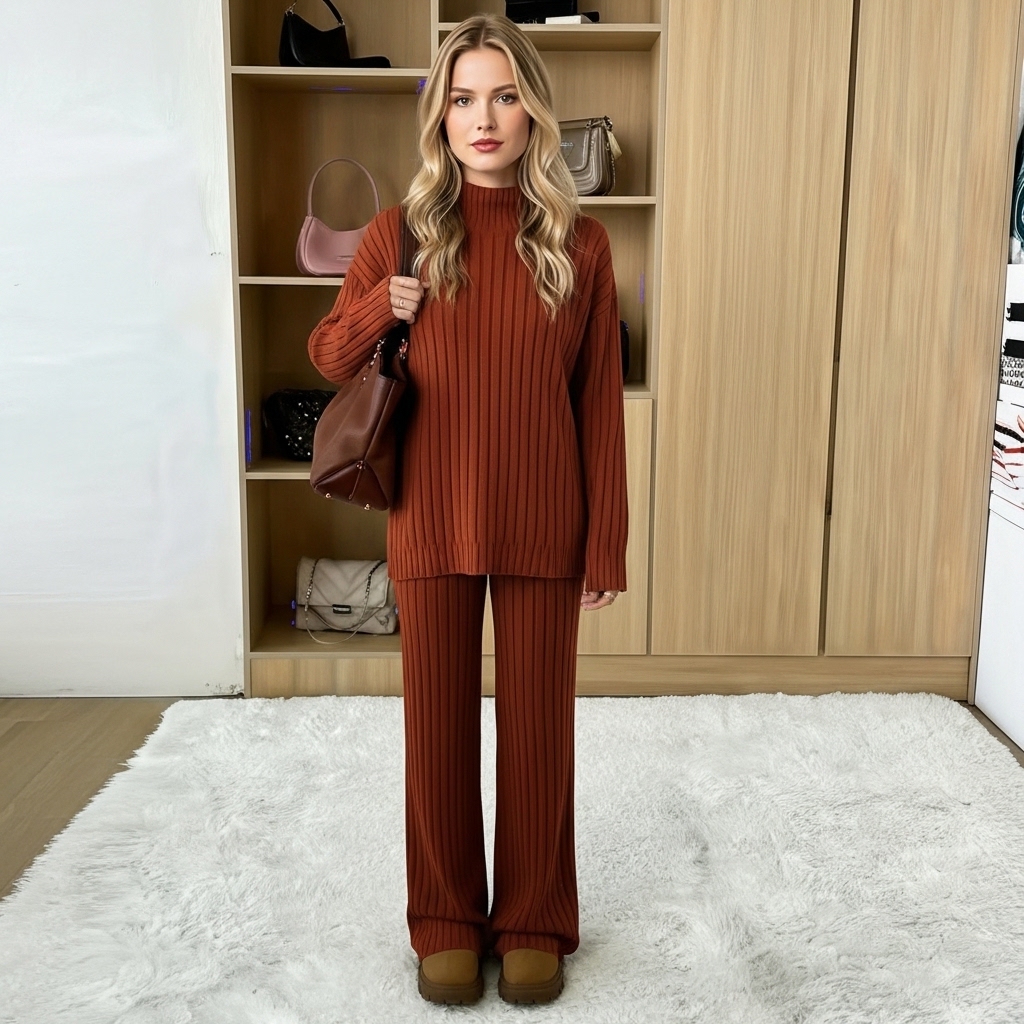 Winter Solid Sweater Pants Set