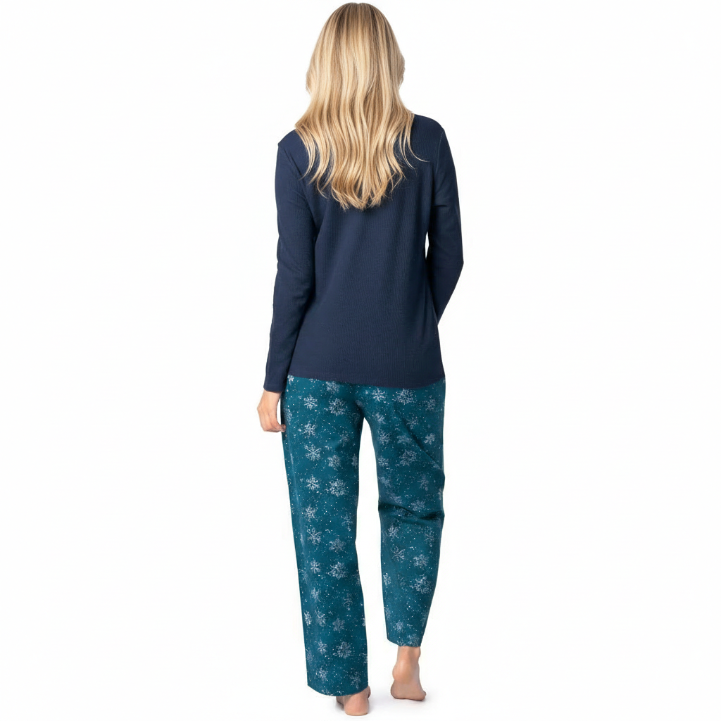 Long Sleeve Top And Plaid Pajama Set For Women