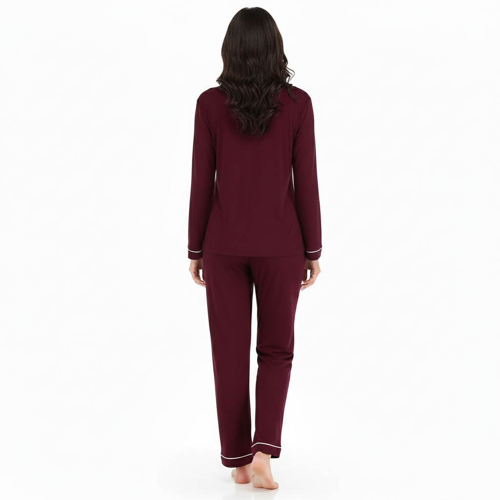 Long Sleeve Button Down Pajama Set For Women
