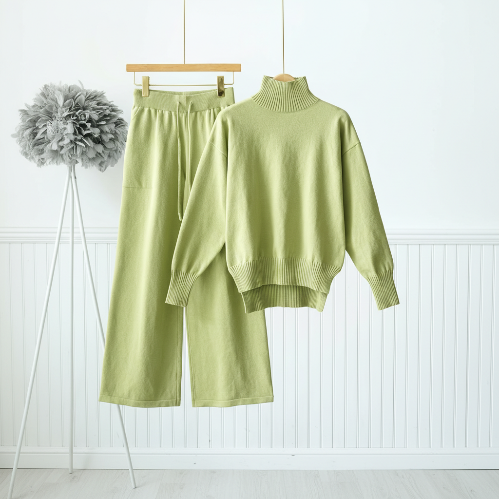 Autumn Winter Ribbed Sweater Pants Set