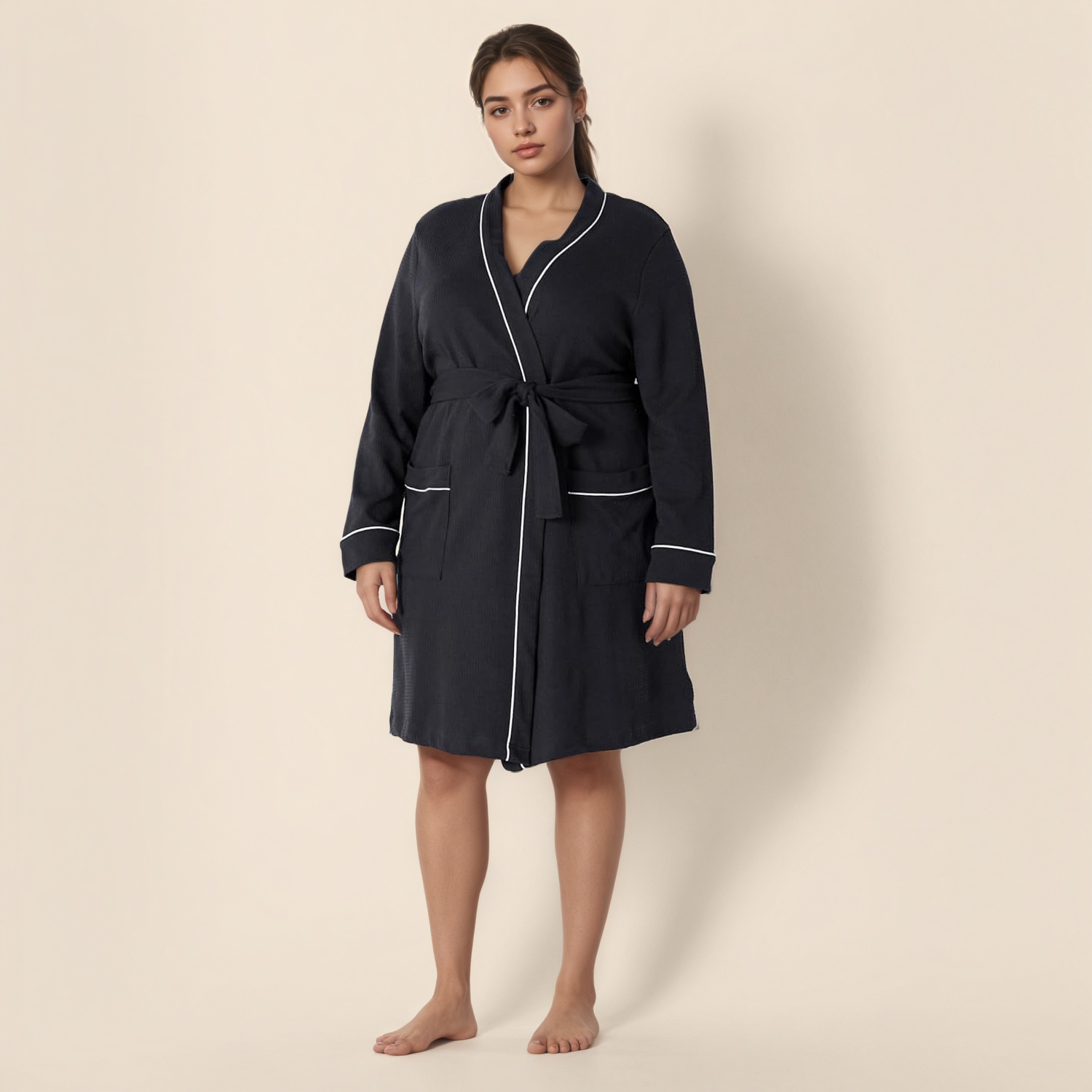 Women Waffle Mid Length Robe 