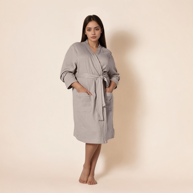 Women Waffle Mid Length Robe 