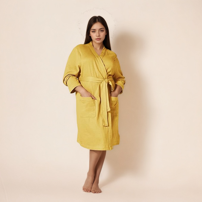 Women Waffle Mid Length Robe 