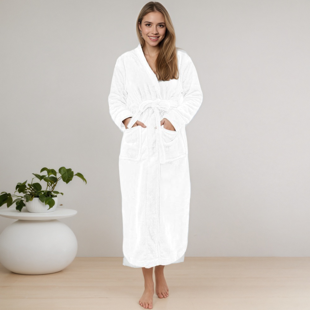 Women Long Hooded Bathrobe With Belt and Pockets